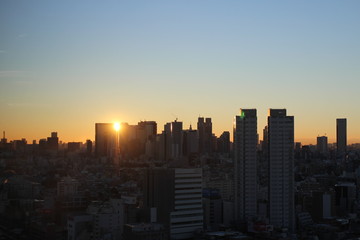 Sunrise in the center of tokyo