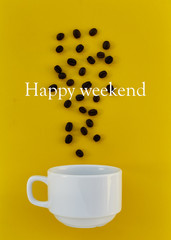 Cup coffee beans on Yellow paper pastel