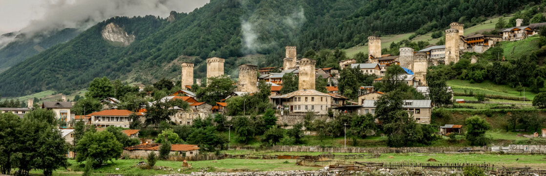 Panoramic view on Mestia village, Georgia