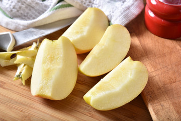 Fuji apple cut into quarters