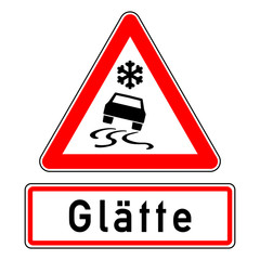 ncsc11 NewCombinationSignCaution ncsc - Achtung - Auto / Schleudergefahr bei N&auml;sse oder Matsch - Unwetterwarnung / dreieckig - Wetterkennzeichnung mit Text: Gl&auml;tte - quadrat xxl schwarz rot - g5819