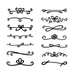 Obraz premium Hand drawn dividers and border lines. Ribbons, bows. Set of black vector design elements.
