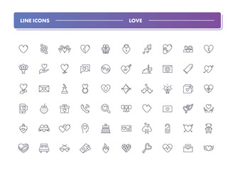 Set of 60 line icons. Love