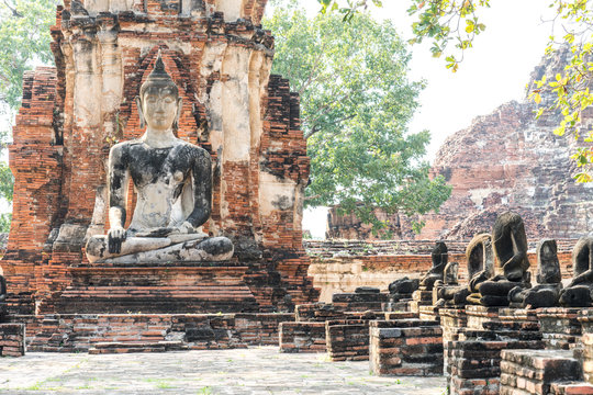 Ancient Buddha statue, pagoda and temple at Ayuthaya province, Thailand