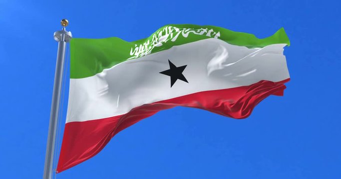 Flag of Somaliland waving at wind in slow in blue sky, loop