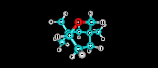 Eucalyptol molecular structure isolated on black
