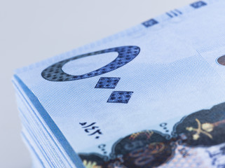 Saudi Riyal Banknotes of 500 extreem close up