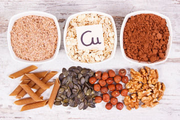 Products and ingredients containing copper and dietary fiber, healthy nutrition