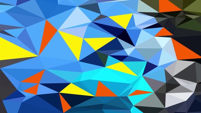 Bright low polygon triangle faceted,  mosaic  digital screen background with airforce blue purple yellow  multicolor random changing pattern for modern or retro animated backdrop in HD 1080p high defi