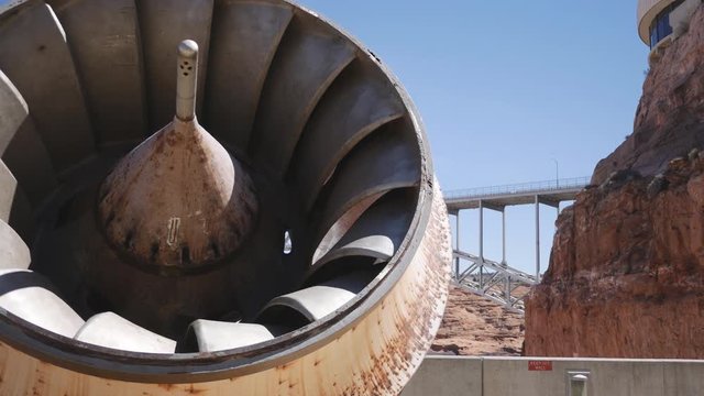 close up an original turbine runner installed in 1965 and decommissioned in 2008 at glen canyon dam in page, arizona