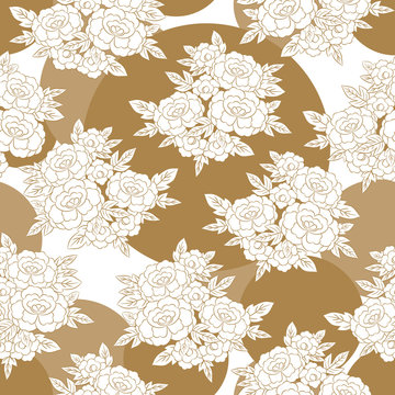 Peony japanese pattern seamless vector. Oriental floral background. Vintage golden flowers print for house wallpaper, fashion woman asian clothing, home textile fabric, packaging, wrapping paper.