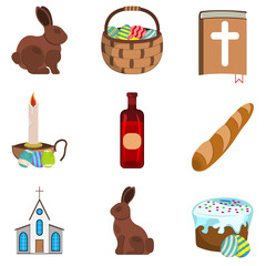 Set of Easter icon. Easter label on white Background. Cartoon style. Vector Illustration