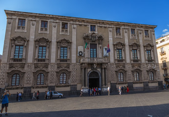 Catania, Sicily, Italy. The Palace of the Elephants ( Palazzo degli Elefanti), the beginning of the...