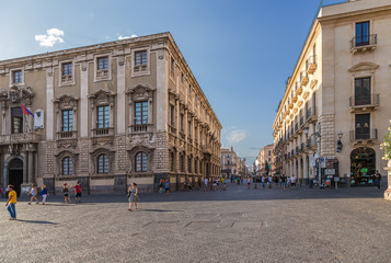 Fototapeta na wymiar Catania, Sicily, Italy. Evening view of one of the streets of the historic center