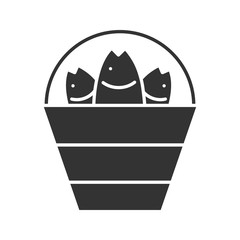 Bucket with fish glyph icon