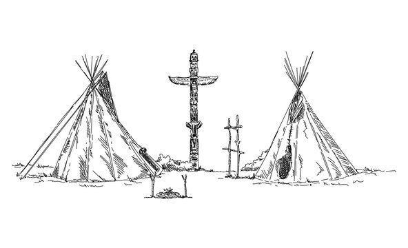 indian teepee and totem