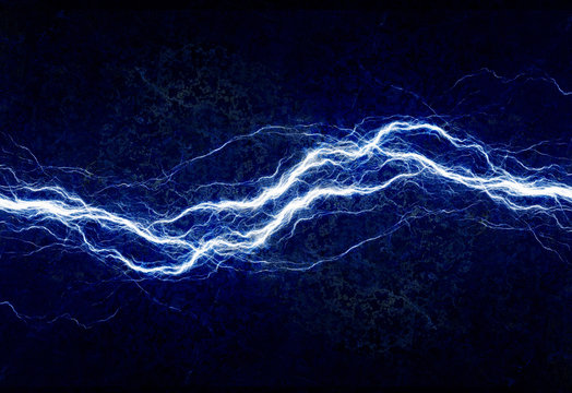 Blue electrical lightning bolt, plasma and power background