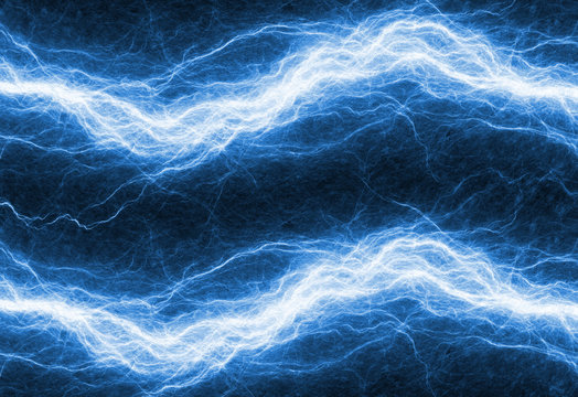 Blue electrical lightning bolt, plasma and power background