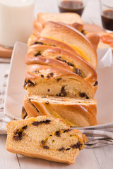 Brioche with chocolate chips. 