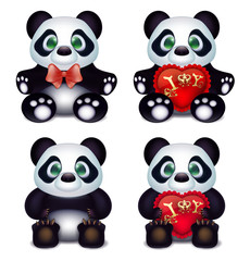 Panda loves with hearts pillow and inscription declaration of love