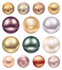 A set of large sea pearls of different colors