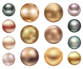 A set of large sea pearls of different colors