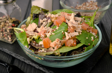 salad on black wooden board