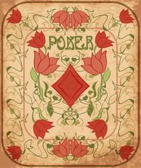 Poker diamonds element in art nouveau style, vector illustration