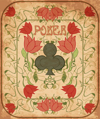 Poker clubs element in art nouveau style, vector illustration