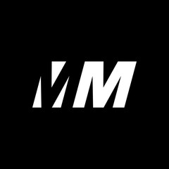 Initial letter MM, negative space logo, white on black background