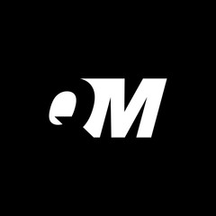 Initial letter QM, negative space logo, white on black background