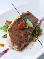 A lunch plate with Sea food and boiled green beans
