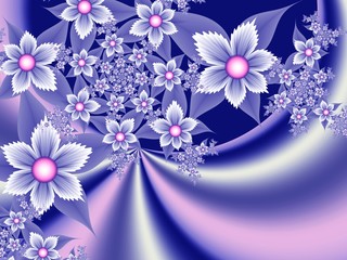 Fractal image,beautiful template for inserting text in blue and pink color...Background with flower..Floral template with place for text...Graphic design for business cards and like.