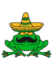 mexikaner mustache schnurrbart sombrero hut südamerika mexiko sitzend frosch klein süß niedlich quak comic cartoon clipart