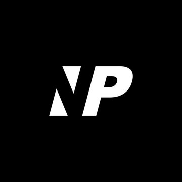 Initial letter NP, negative space logo, white on black background