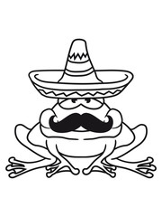 mexikaner mustache schnurrbart sombrero hut südamerika mexiko sitzend frosch klein süß niedlich quak comic cartoon clipart