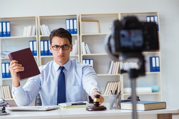 Lawyer doing legal webcast for channel subscribers