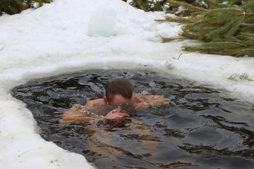 Epiphany ice-hole bathing in Russia (Epiphany celebration tradition, January 19)