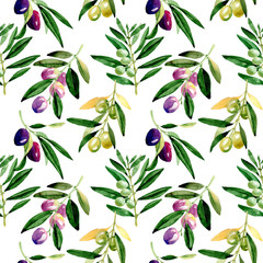 Olive tree pattern in a watercolor style. Full name of the plant: Branches of an olive tree. Aquarelle olive tree for background, texture, wrapper pattern, frame or border.