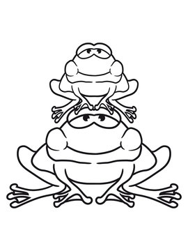 stacked cartoon frogs, black and white clip art preview