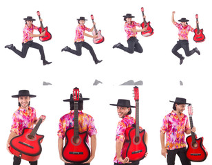 Man with guitar isolated on white