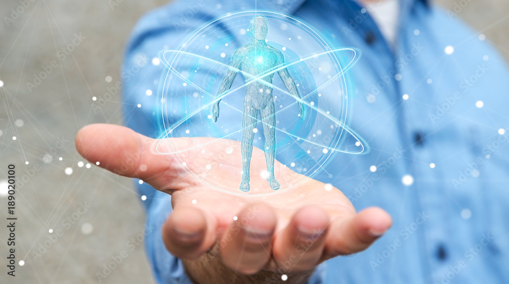 Fototapete businessman using digital x-ray human body scan interface 3d rendering