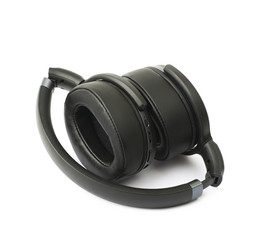 Black portable headphones isolated