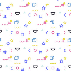 Abstract seamless vector pattern for girls, boys, clothes. Creative background with dots, geometric figures Funny wallpaper for textile and fabric. Fashion style. Colorful bright