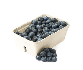 Box of blueberries isolated