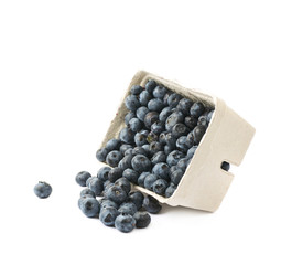 Box of blueberries isolated