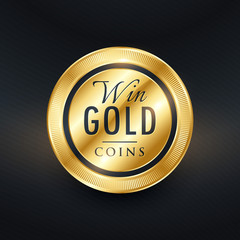 win gold coins label symbol design