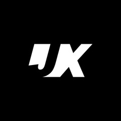 Initial letter JX, negative space logo, white on black background