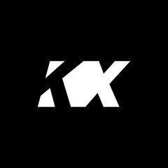 Initial letter KX, negative space logo, white on black background
