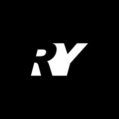 Initial letter RY, negative space logo, white on black background - obrazy, fototapety, plakaty